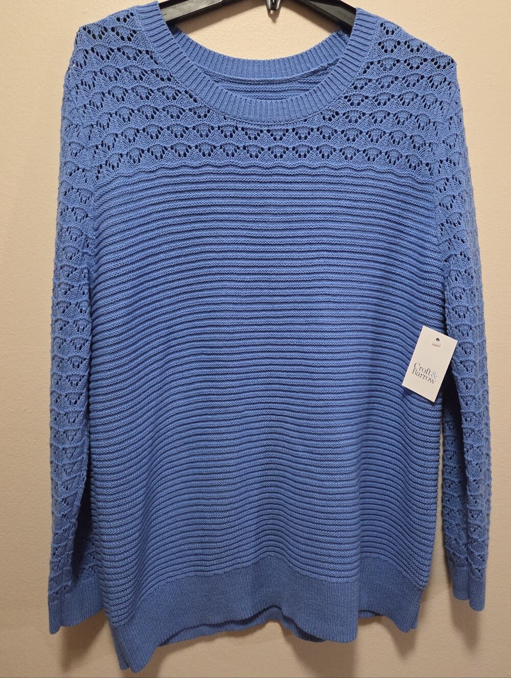Women's Croft & barrow Blue Open-Stitch Crewneck Sweater